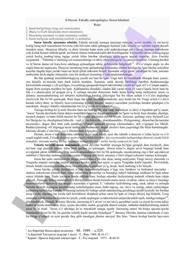 Falsafiy antropologiya asoslari va muammolari