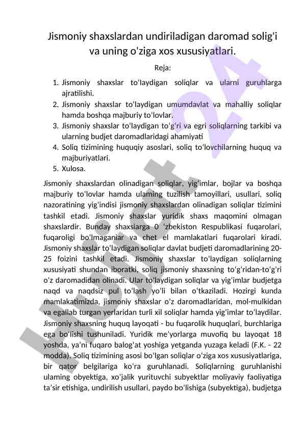 Jismoniy shaxslardan undiriladigan daromad solig'i