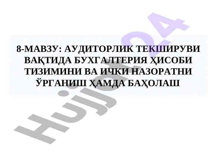 Auditorlik tekshiruvi buxgalteriya hisobi tizimi