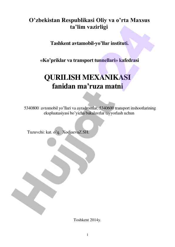 Statik aniqmas sistemalarni hisoblash nazariyasi