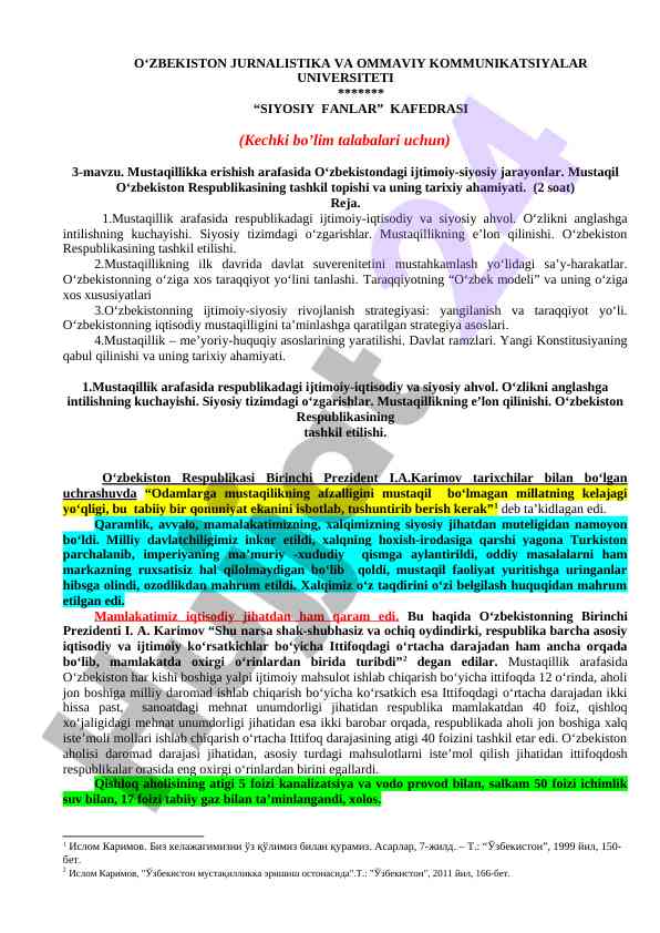 O‘zbekiston mustaqilligi haqidagi siyosiy fanlar darsi
