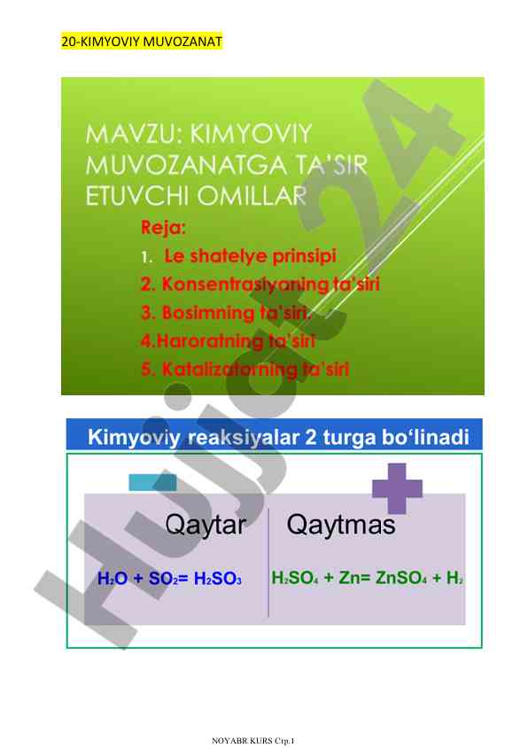 Kimyoviy muvozanat va reaksiyalar