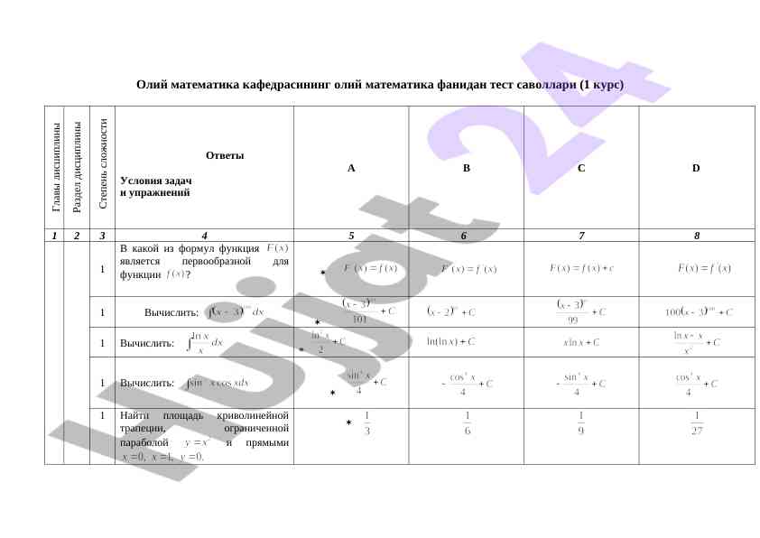 Oliy matematika fanidan test savollari
