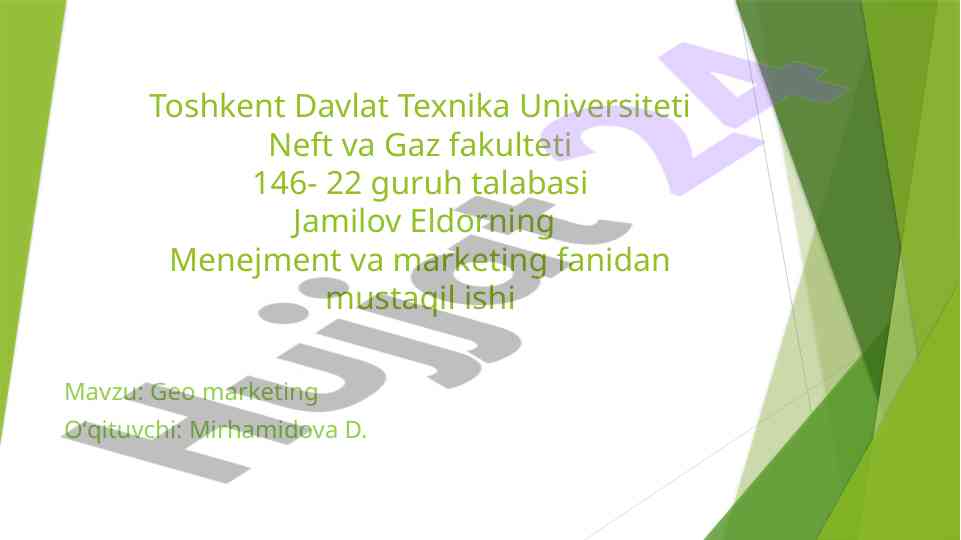 Geo marketing tushunchalari va amaliyotlar