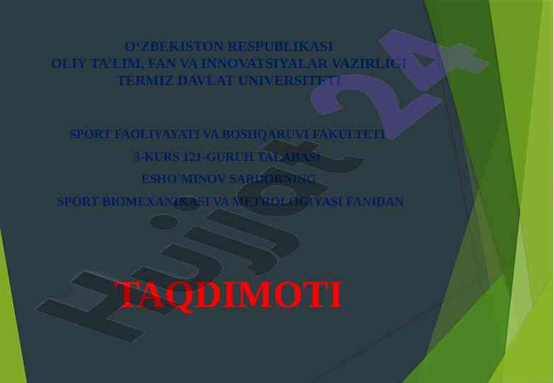 Sport biomexanikasi: obyekti, predmeti, maqsadi