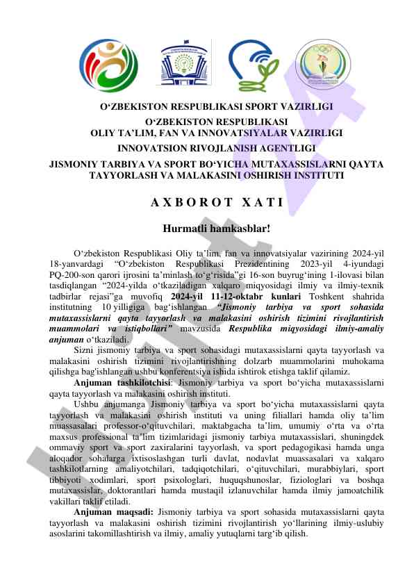 Jismoniy tarbiya va sport sohasida mutaxassislarni qayta tayyorlash