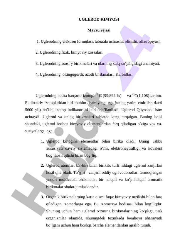 Uglеrоd Kimyosi Va Uning Xususiyatlari