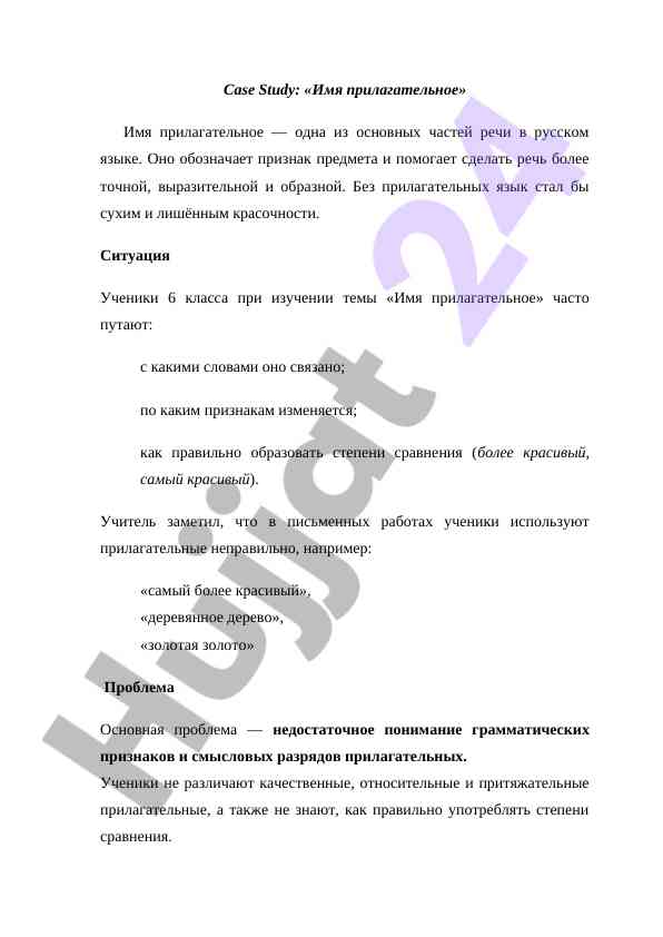 Изучение имя прилагательное в русском языке