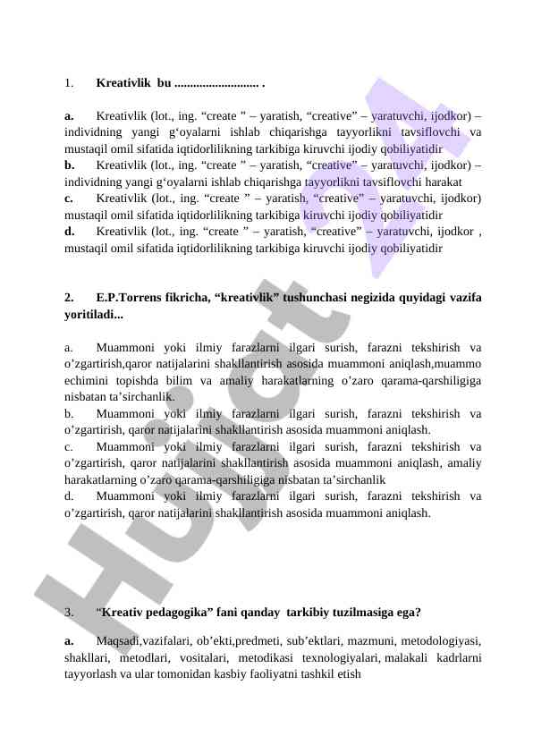Kreativlik Tushunchasi Va Uni O'rganish