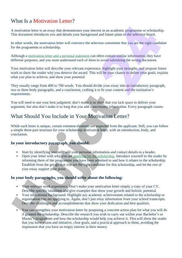 Motivation letter for academic programs and scholarships