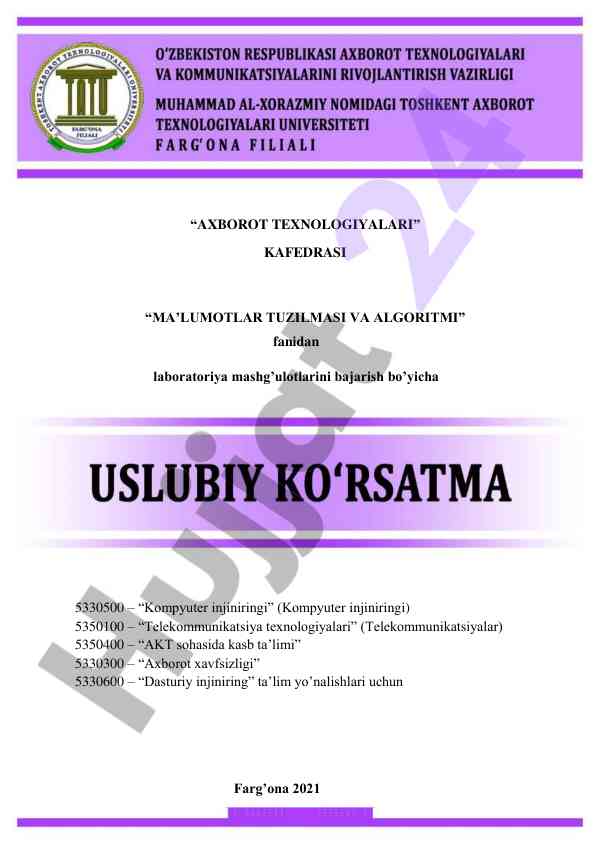 Laboratoriya mashg’ulotlari bajarish uslubiy ko’rsatma