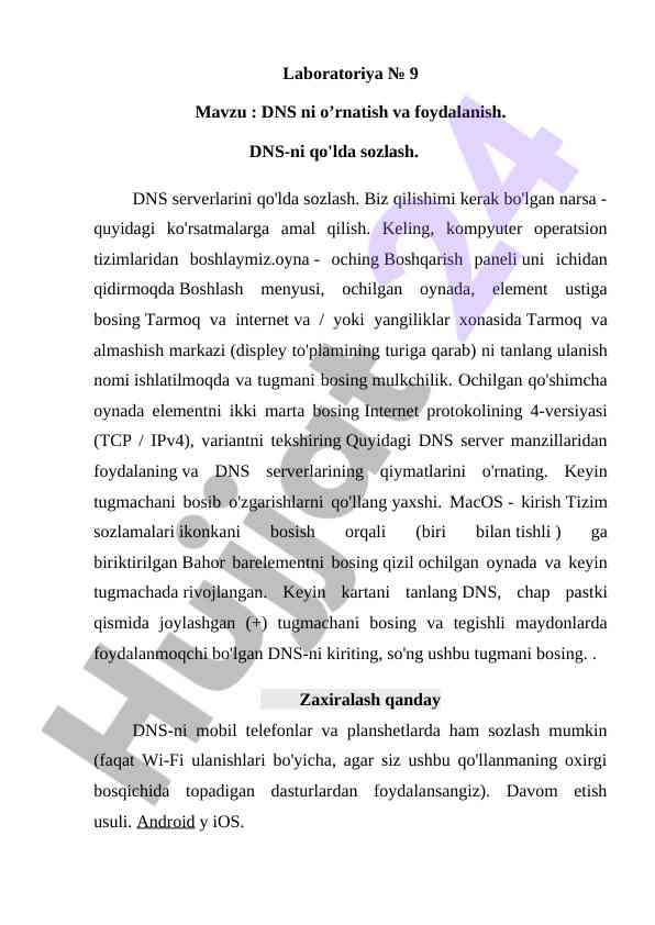 Dns ni o'rnatish va foydalanish