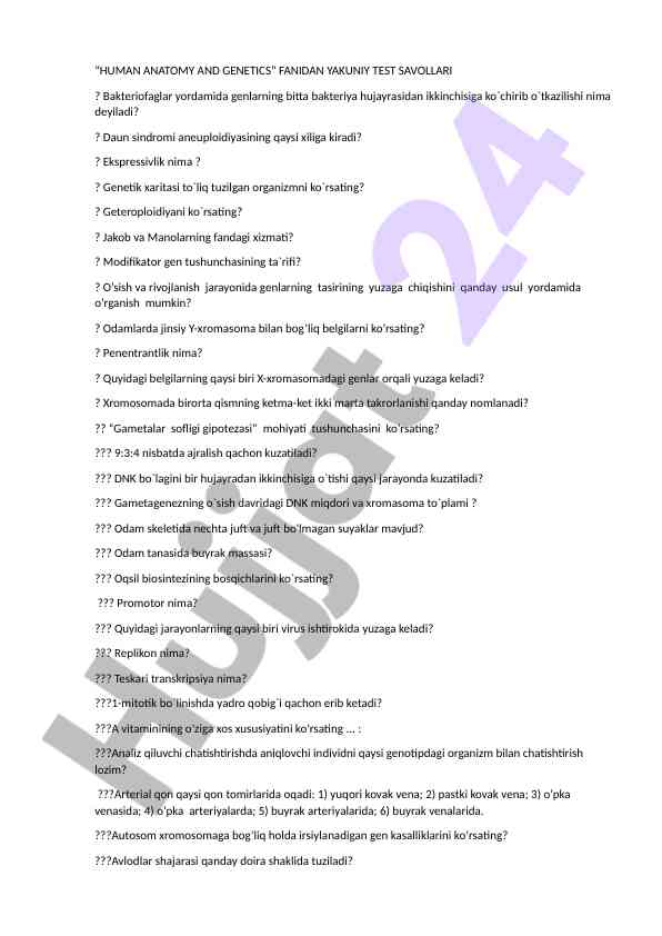 Human anatomy and genetics final test questions