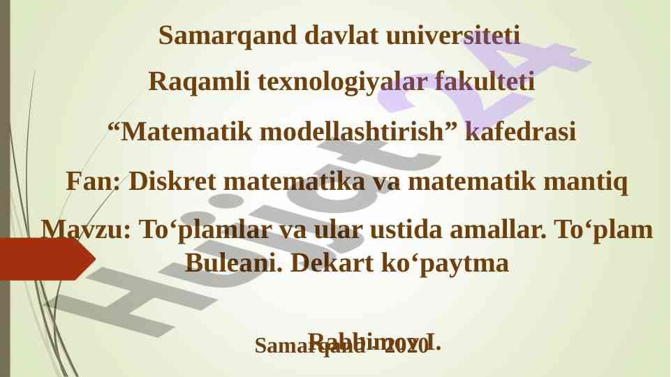 Diskret matematika va matematik mantiq mavzusi