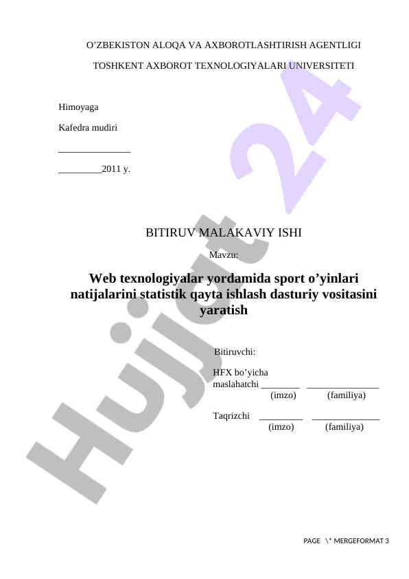 Web texnologiyalar yordamida sport o’yinlari natijalari