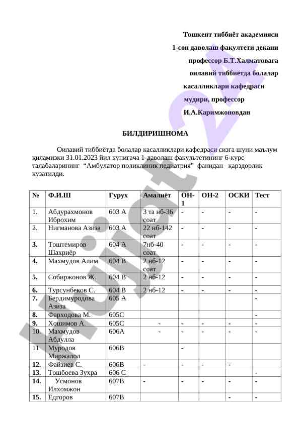 Oila tibbiyotda bolalar kasalliklari kafedrasi