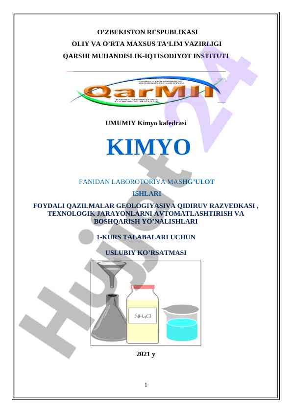 Kimyo fanidan laboratoriya mashg‘ulot uslubiy ko‘rsatmasi