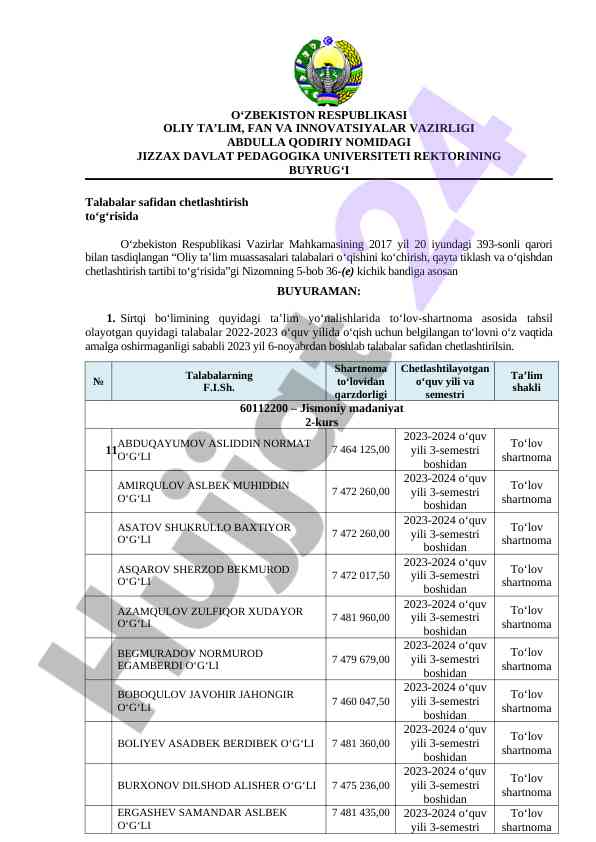 Oliy ta'lim muassasalarida talabalar chetlashtirish tartibi