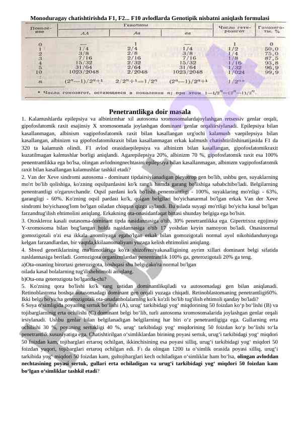Genotipik nisbatlar va penetrantlik masalalari