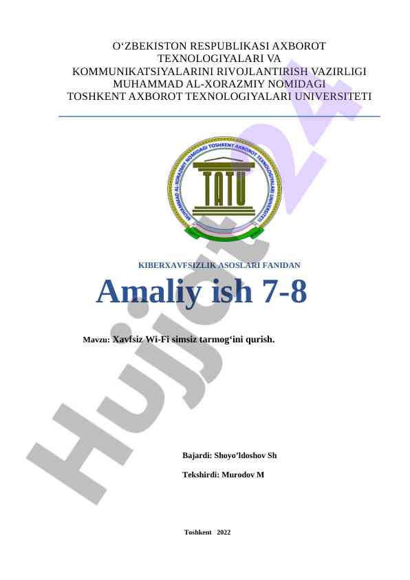 Xavfsiz wi-fi tarmogini qurish amaliy ish