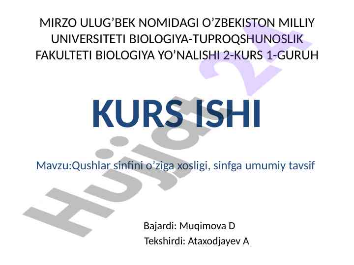 Qushlar sinfining o'ziga xosligi va tavsifi