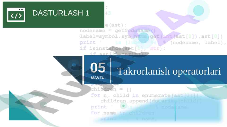 Dasturlash 1: takrorlanish operatorlari mavzu