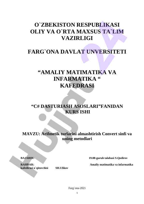 C# dasturlash asoslari va arifmetik turlar