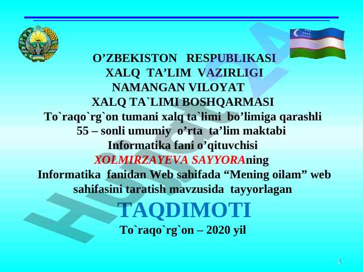 Web sahifada jadval joylashtirish bo’yicha taqdimot
