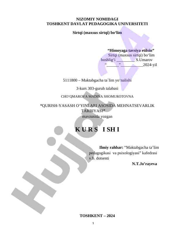 Qurish-yasash o‘yinlari asosida mehnatsevarlik tarbiyasi