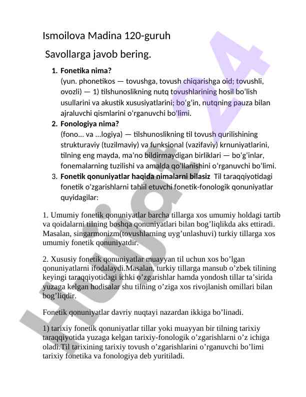 Fonetik va fonologiya asoslari kursi