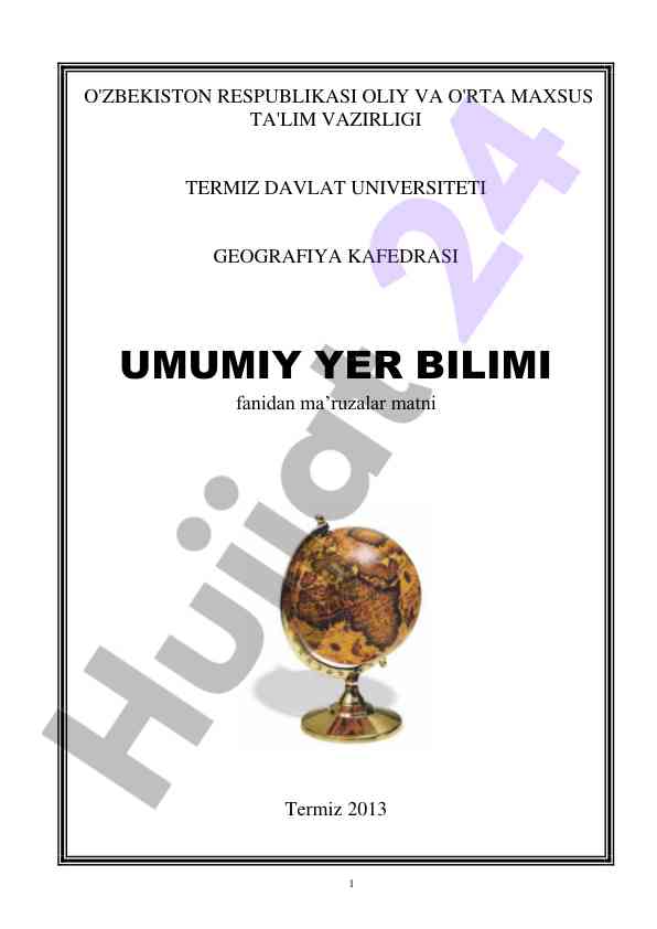 Umumiy yer bilimi fanidan ma'ruzalar matni