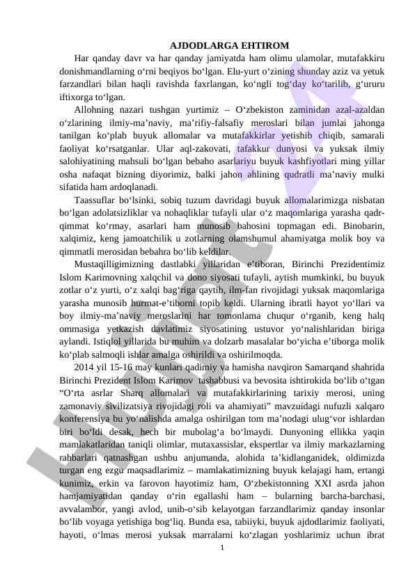 Ajdodlarga ehtirom va uzoq meros