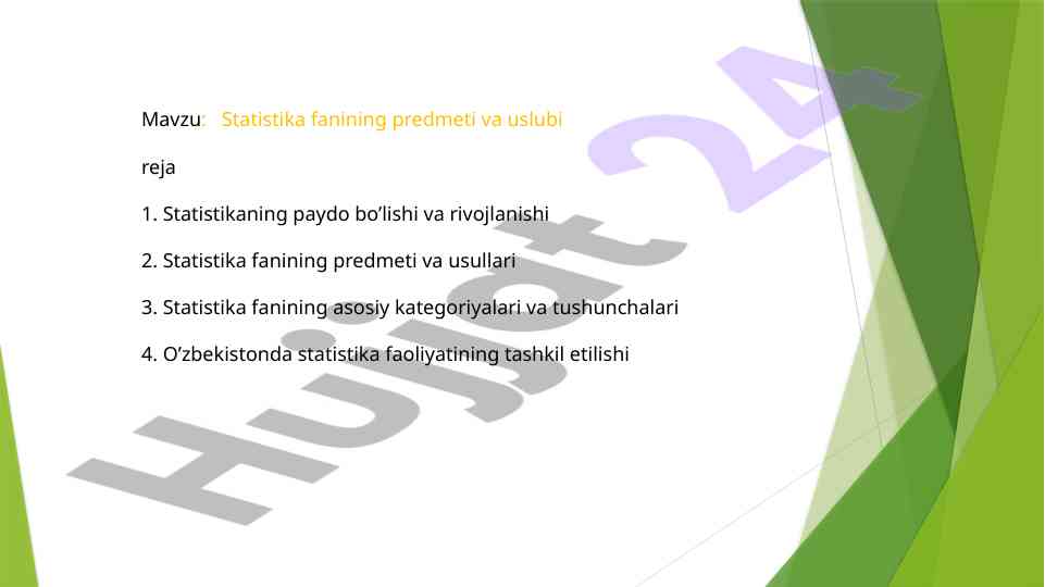 Statistika fanining predmeti va uslubi