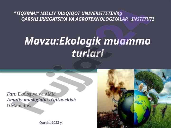 Ekologik muammo turlari fan bo'yicha amaliy mashg'ulot
