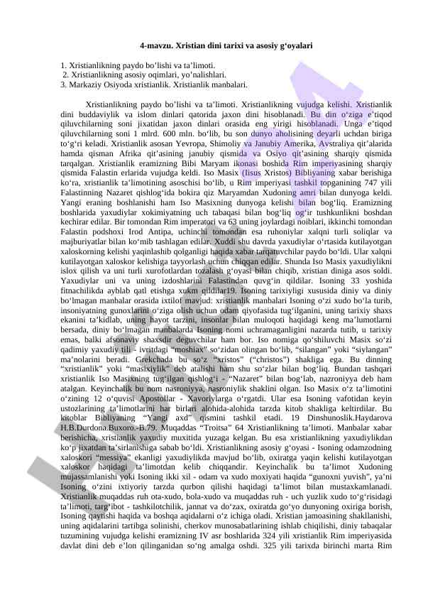 Xristian dini tarixi va asosiy g‘oyalari