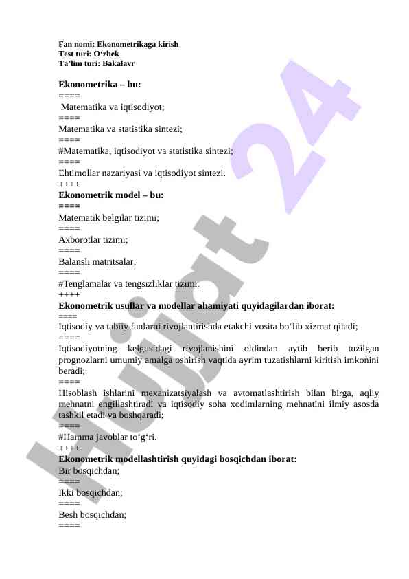 Ekonometrikaga kirish testi
