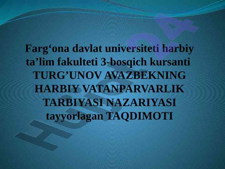 Harbiy vatanparvarlik tarbiyasi taqdimoti