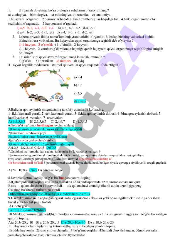 Biologiya sohalari o'rganish savollari