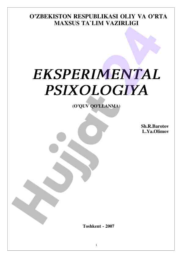 Eksperimental psixologiya o‘quv qo‘llanma