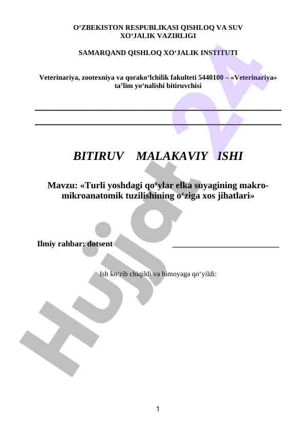 Turli yoshdagi qo‘ylar elka suyagining anatomik tuzilishi