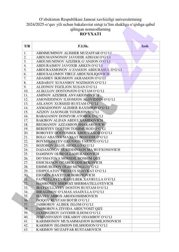 O‘zbekiston jamoat xavfsizligi universiteti bakalavriat