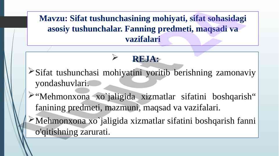 Sifat tushunchasi va mehmonxona xizmatlarini boshqarish