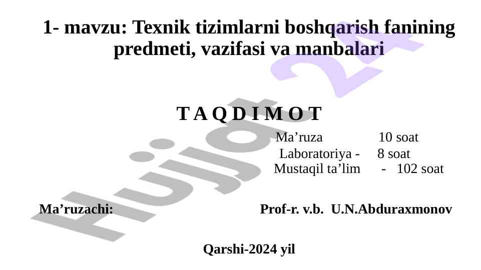 Texnik tizimlarni boshqarish fani taqdimoti