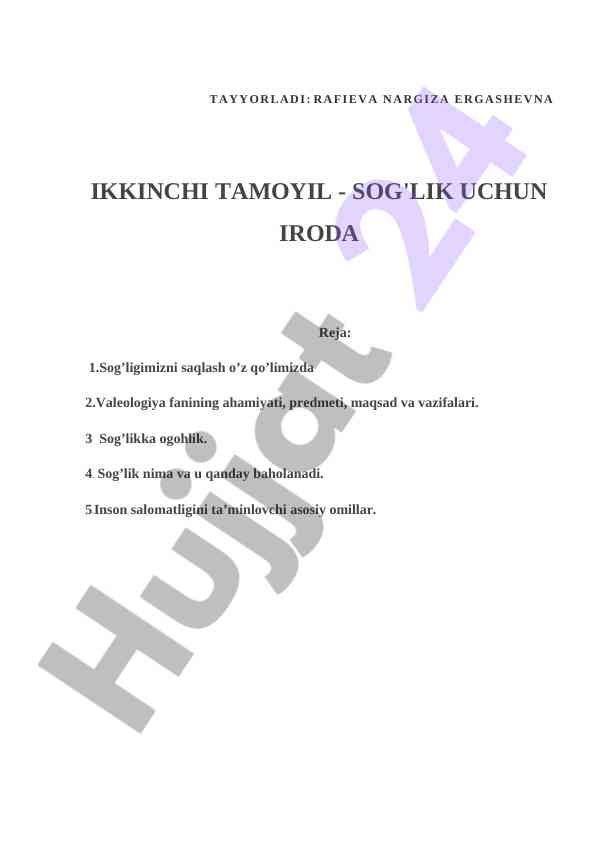 Valeologiya fanining ahamiyati va asosiy omillari