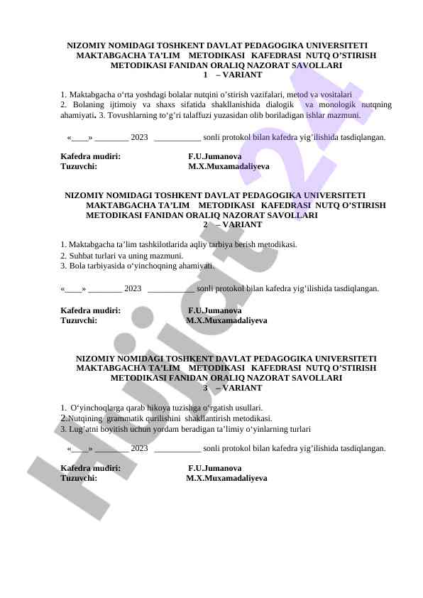 Maktabgacha ta’limda nutq o’stirish metodikasi