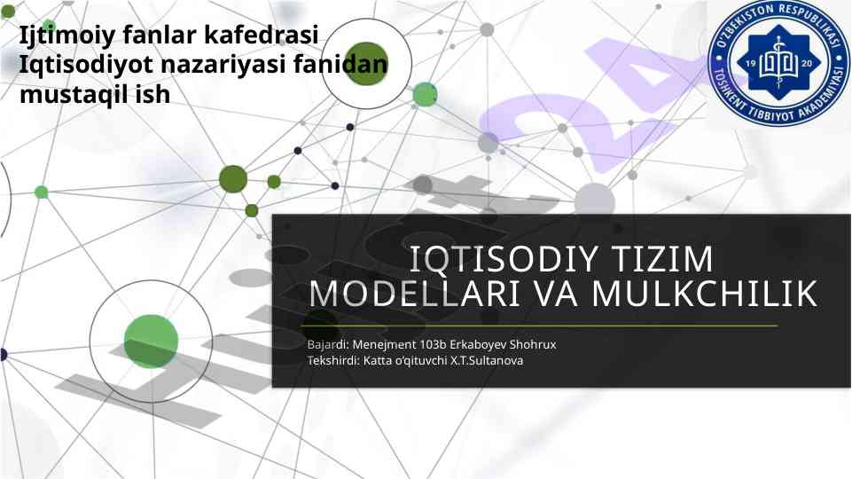 Iqtisodiy tizim modellari va mulkchilik