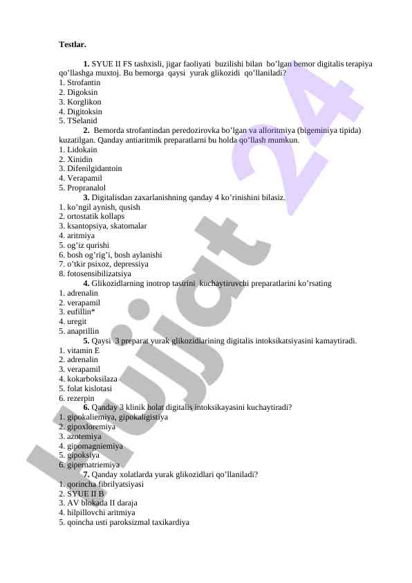 Digitalis intoksikatsiyasi va terapiya salohiyati