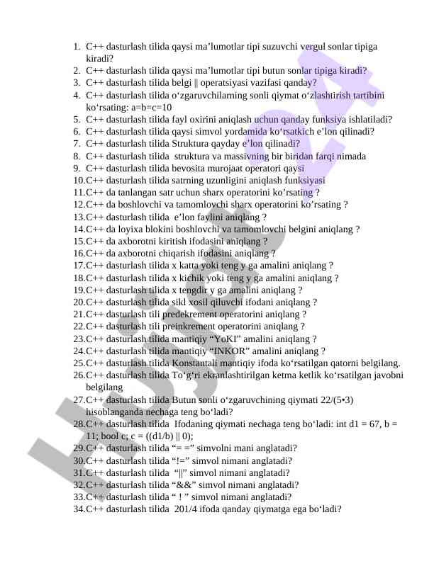 C++ dasturlash tili: asosiy savollar va javoblar