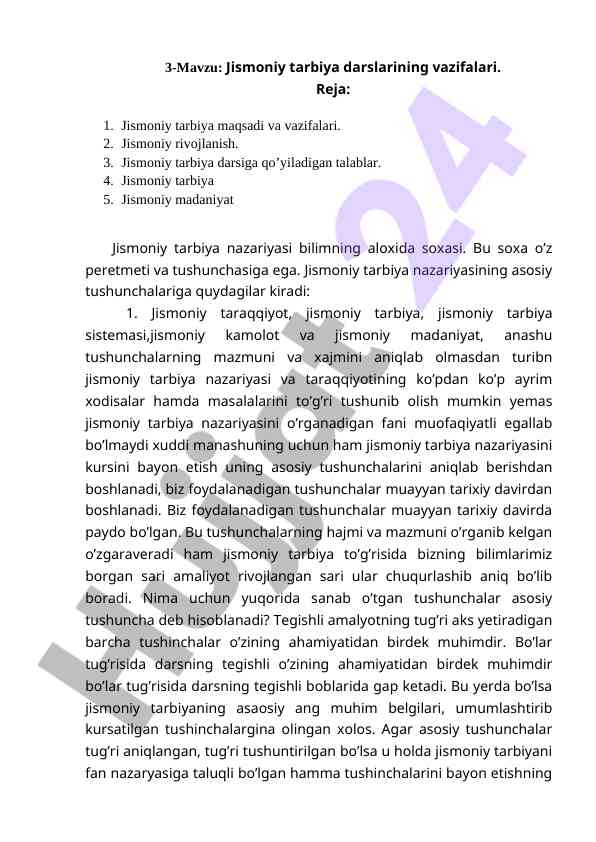 Jismoniy tarbiya darslarining vazifalari va talablari