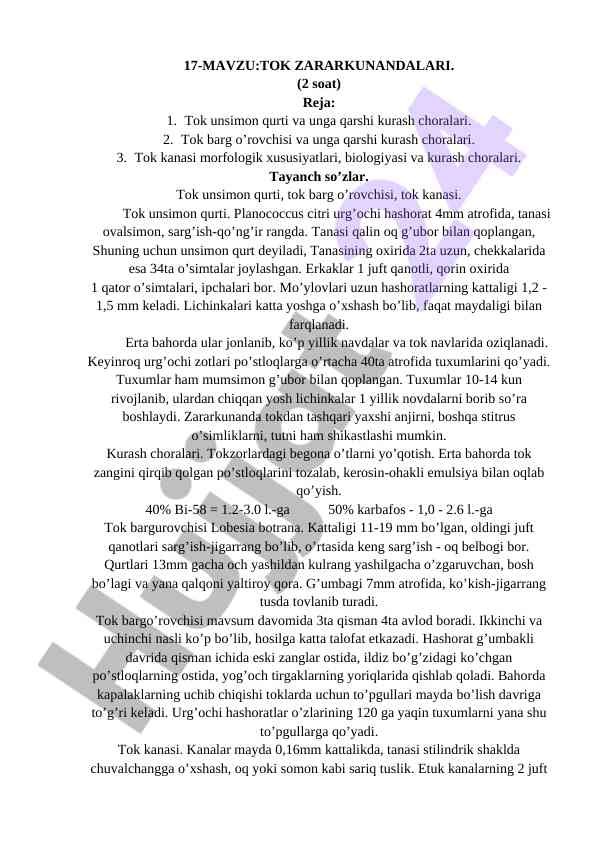 Tok zararkunandalari: biologiyasi va kurash choralar